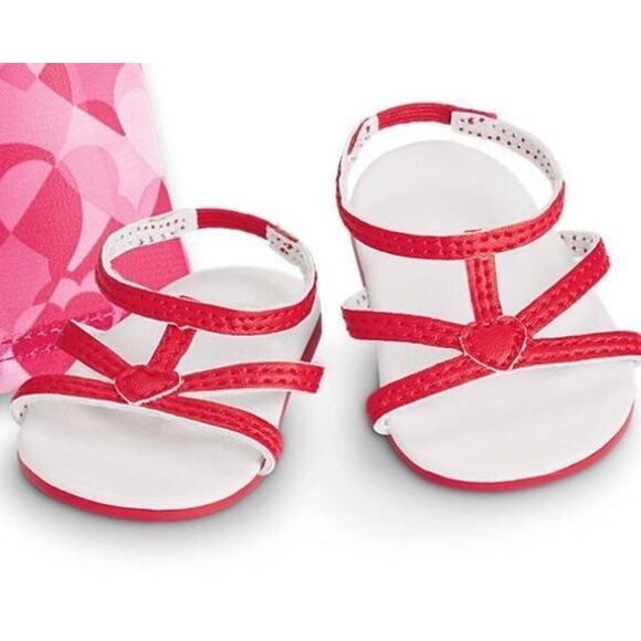 NEW American Girl Red Hearts Ruffle Outfit RED STRAPPY SANDALS Hearts Accessory - Picture 2 of 4